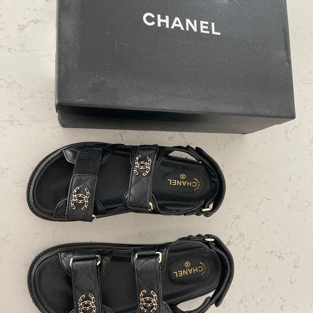 Dad sandals black caviar leather 7 38